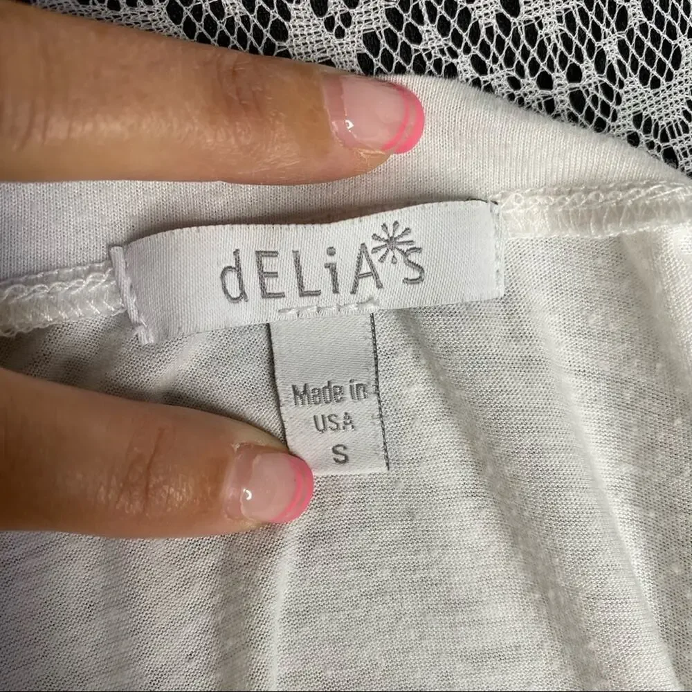 DELIA*S Woman's 2000's Y2K Skater Girl White Crew Neck Muscle Tee Tunic Tank S